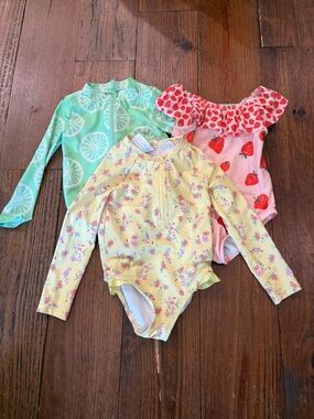 OshKosh B'gosh Girls 3-Pack One-Piece Swimsuits in Mint, Yellow & Pink